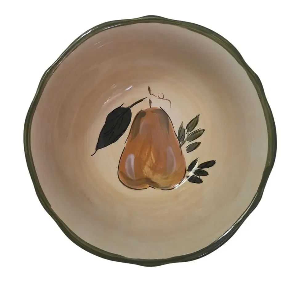 Vtg Gibson USA Hand Painted Large Serving BOWL Pear Italian Yellow Green